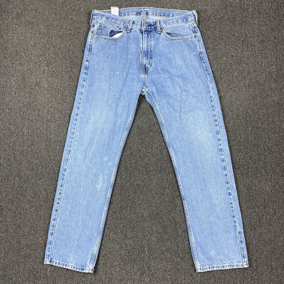 Levis 505 Jeans Mens Blue Denim Regular Fit Straight Leg Light Wash Size 35x32 - Picture 1 of 5